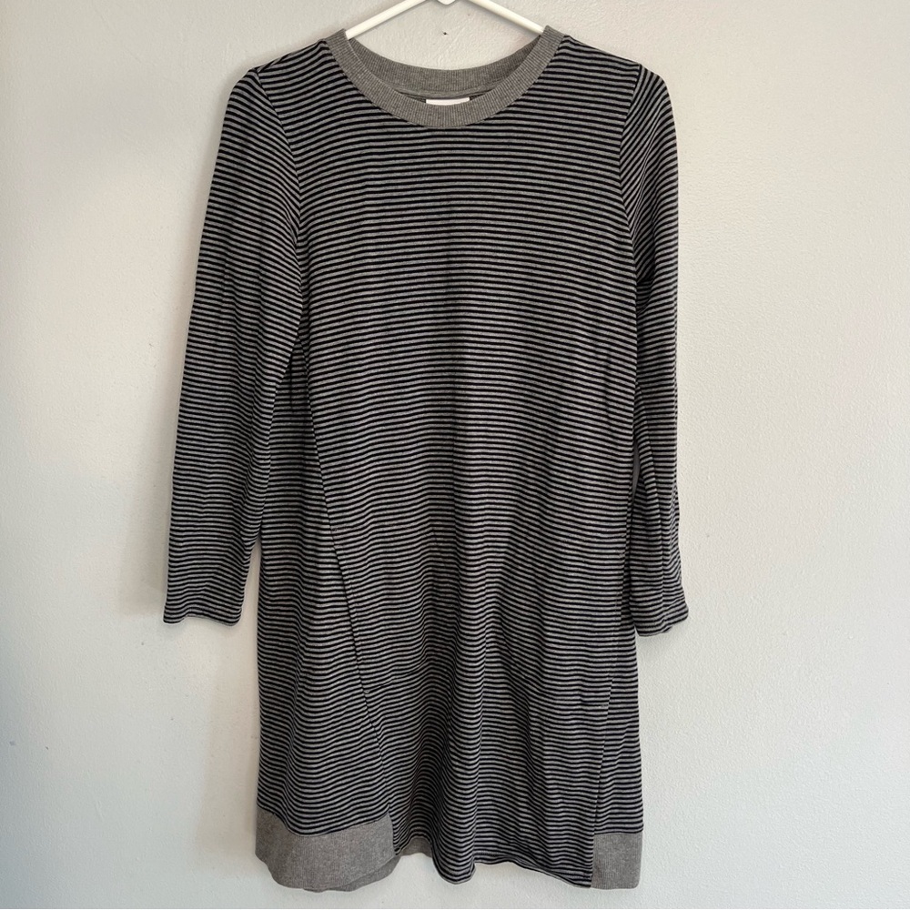 J Jill Gray Black Striped Long Sleeve Mini Dress Pocket Sz S Fall Normcore Basic